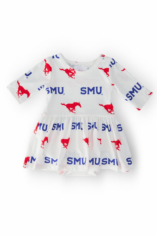 SMU White Mustang 3/4 Sleeve Twirl Bodysuit
