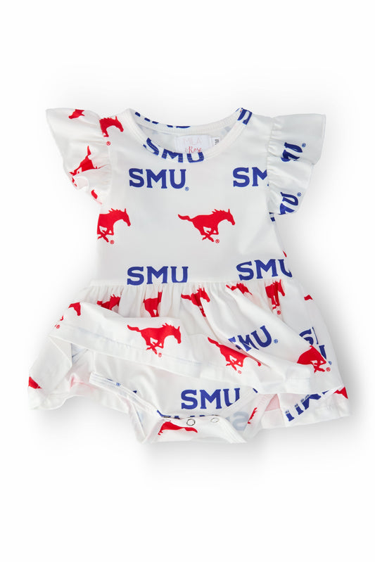 SMU White Mustang Flutter Twirl Bodysuit