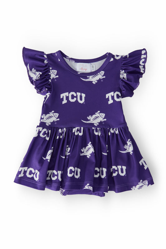TCU Purple Frog Flutter Twirl Bodysuit