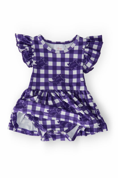 TCU Plaid Frog Flutter Twirl Bodysuit