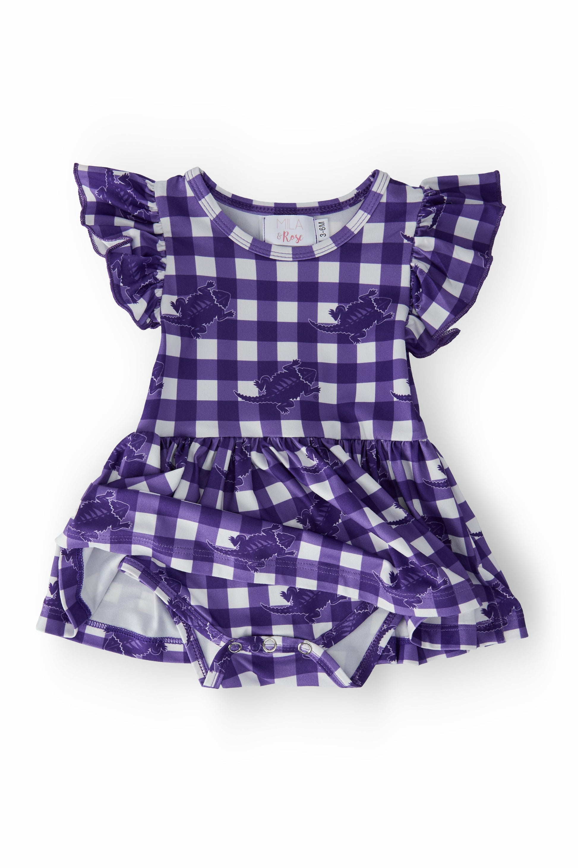 TCU Plaid Frog Flutter Twirl Bodysuit