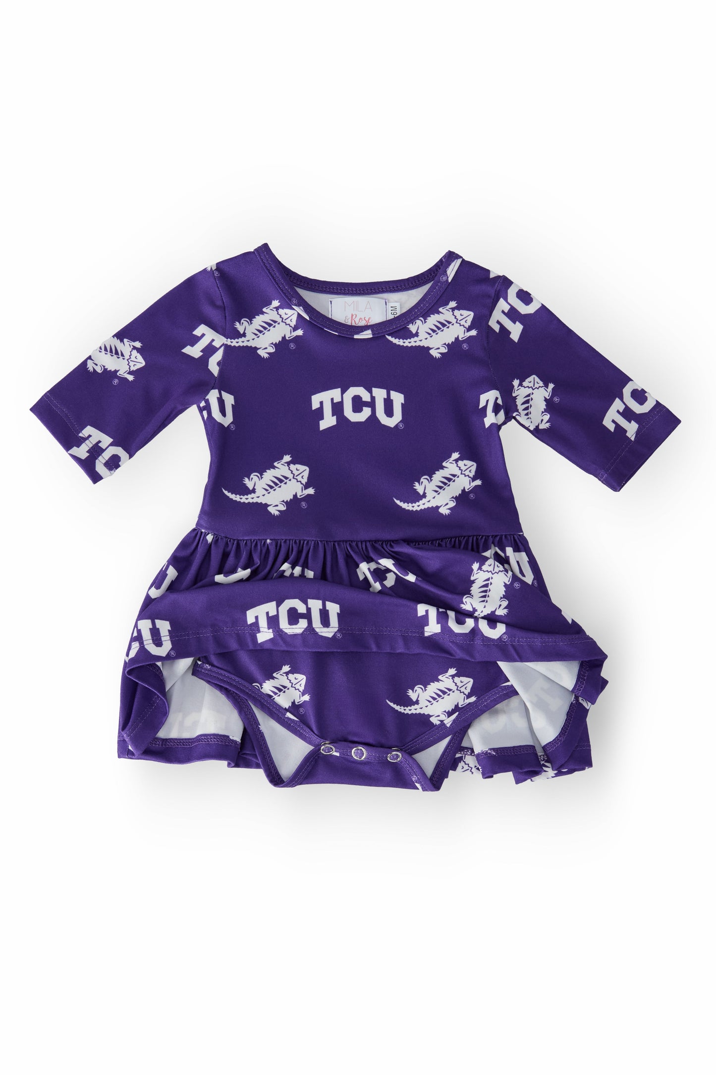 TCU Purple Frog 3/4 Sleeve Twirl Bodysuit