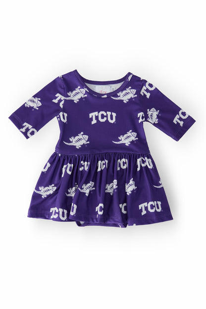 TCU Purple Frog 3/4 Sleeve Twirl Bodysuit