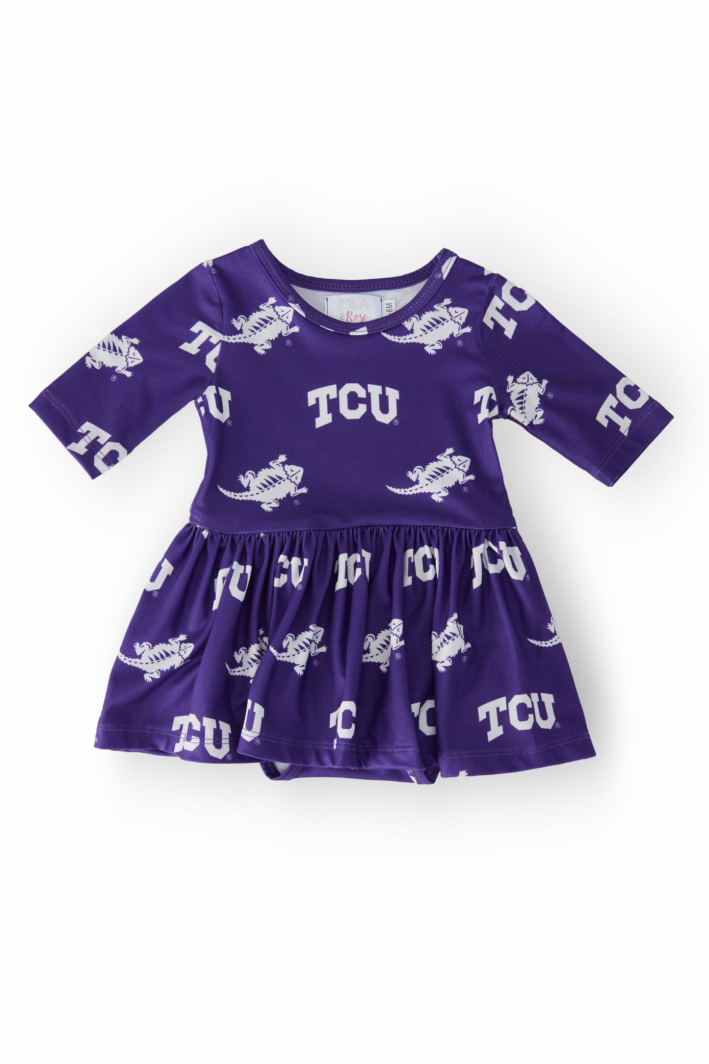 TCU Purple Frog 3/4 Sleeve Twirl Bodysuit