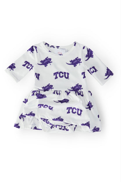 TCU White Frog 3/4 Sleeve Twirl Bodysuit