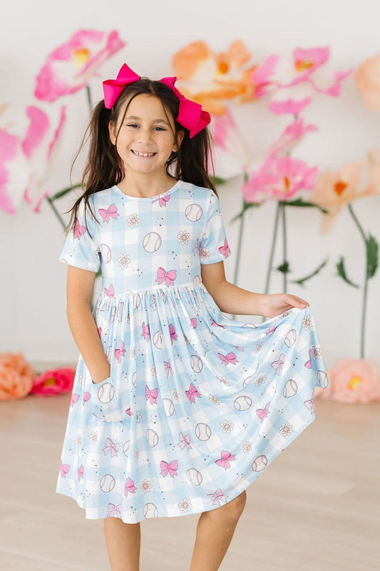 SALE Take Me Out to the Bow Game S/S Pocket Twirl Dress