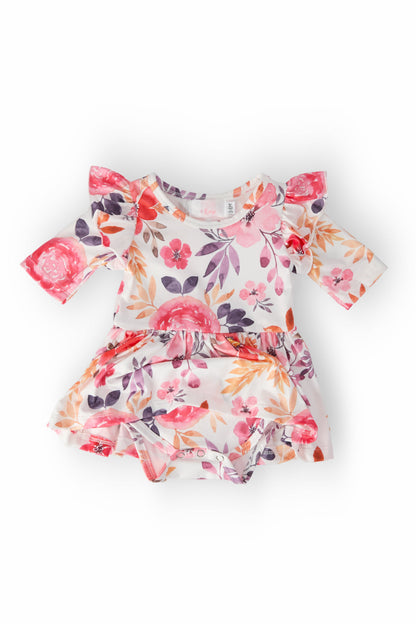 Tangerine Leaves Twirl Flutter Bodysuit