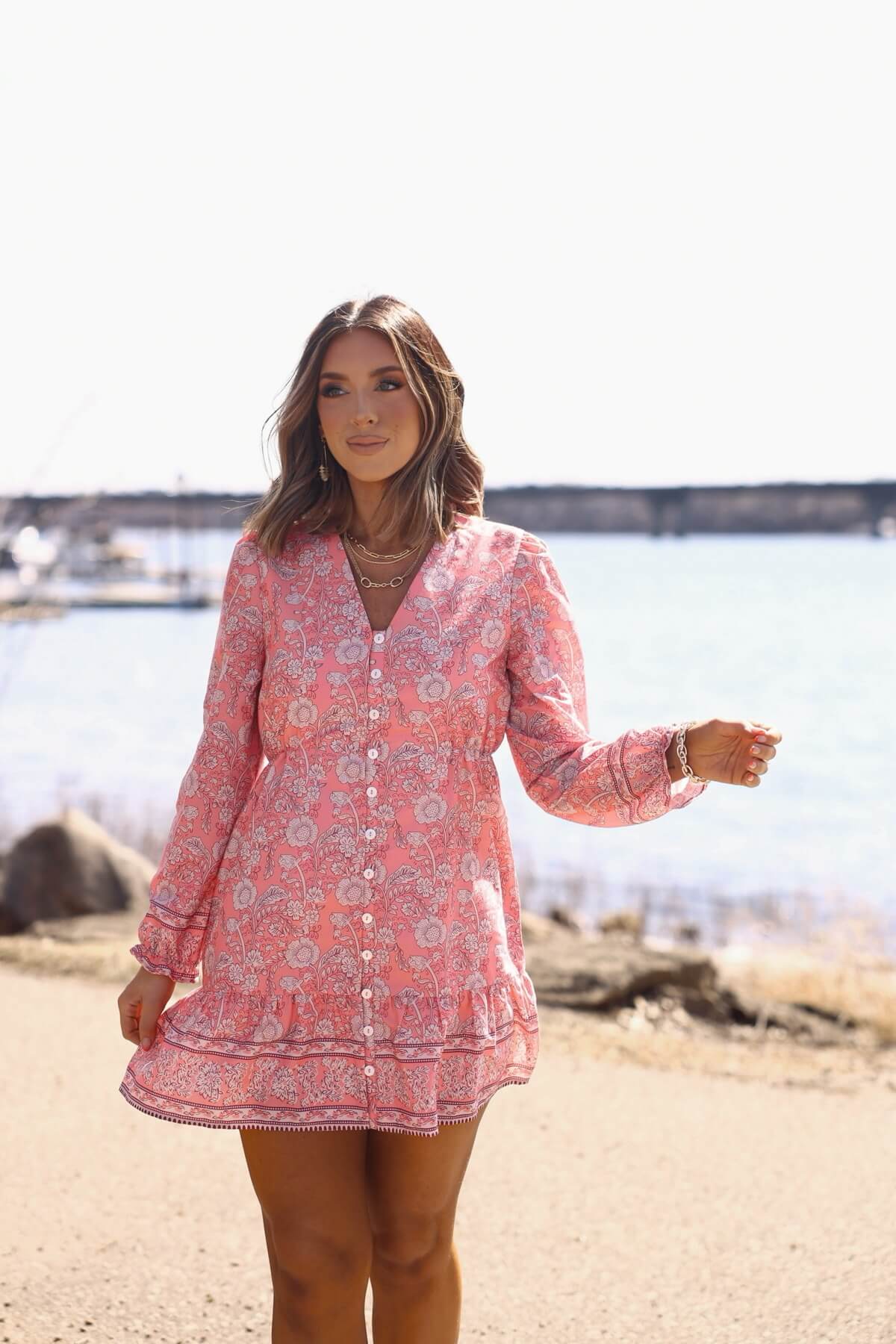 Rosie Pink Floral Print Buttoned Mini Dress - FINAL SALE