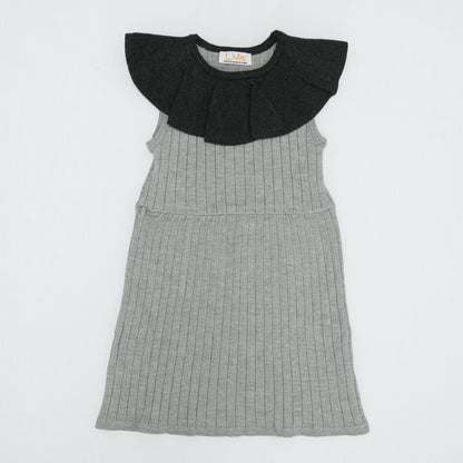 Rib Ruffle Dress Light Grey Mix