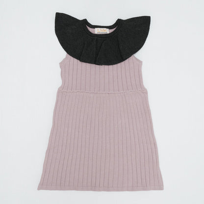 Rib Ruffle Dress Pink Silver