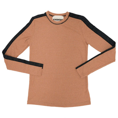 Shimmer Rib Contrast Top Rust