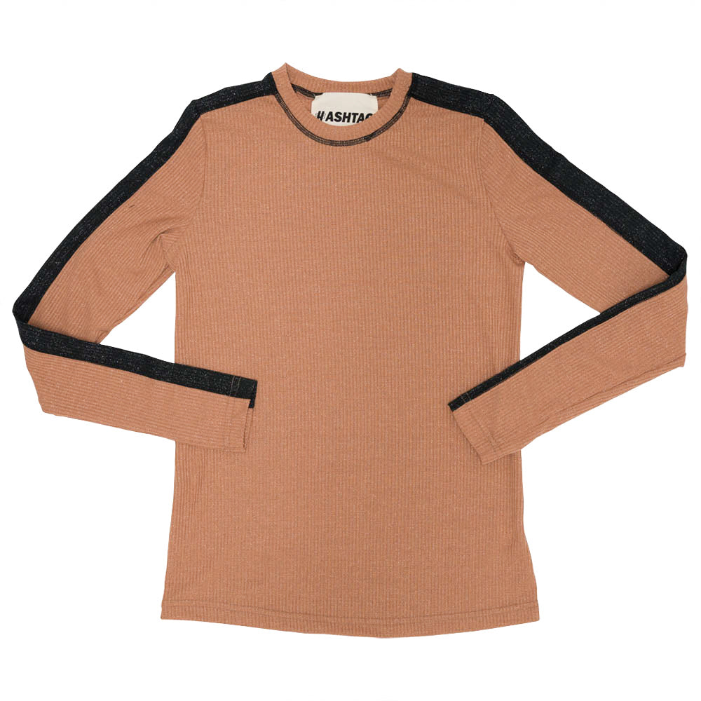 Shimmer Rib Contrast Top Rust