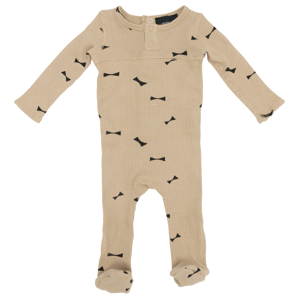 Waffle Knit Onesie Beige Black