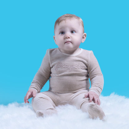 Ribbed Velour Fragile Onesie Beige