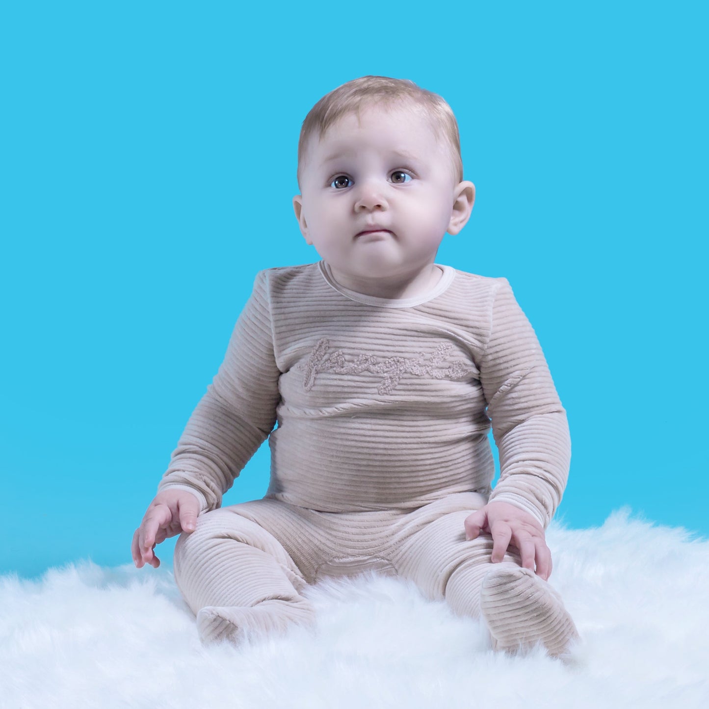 Ribbed Velour Fragile Onesie Beige