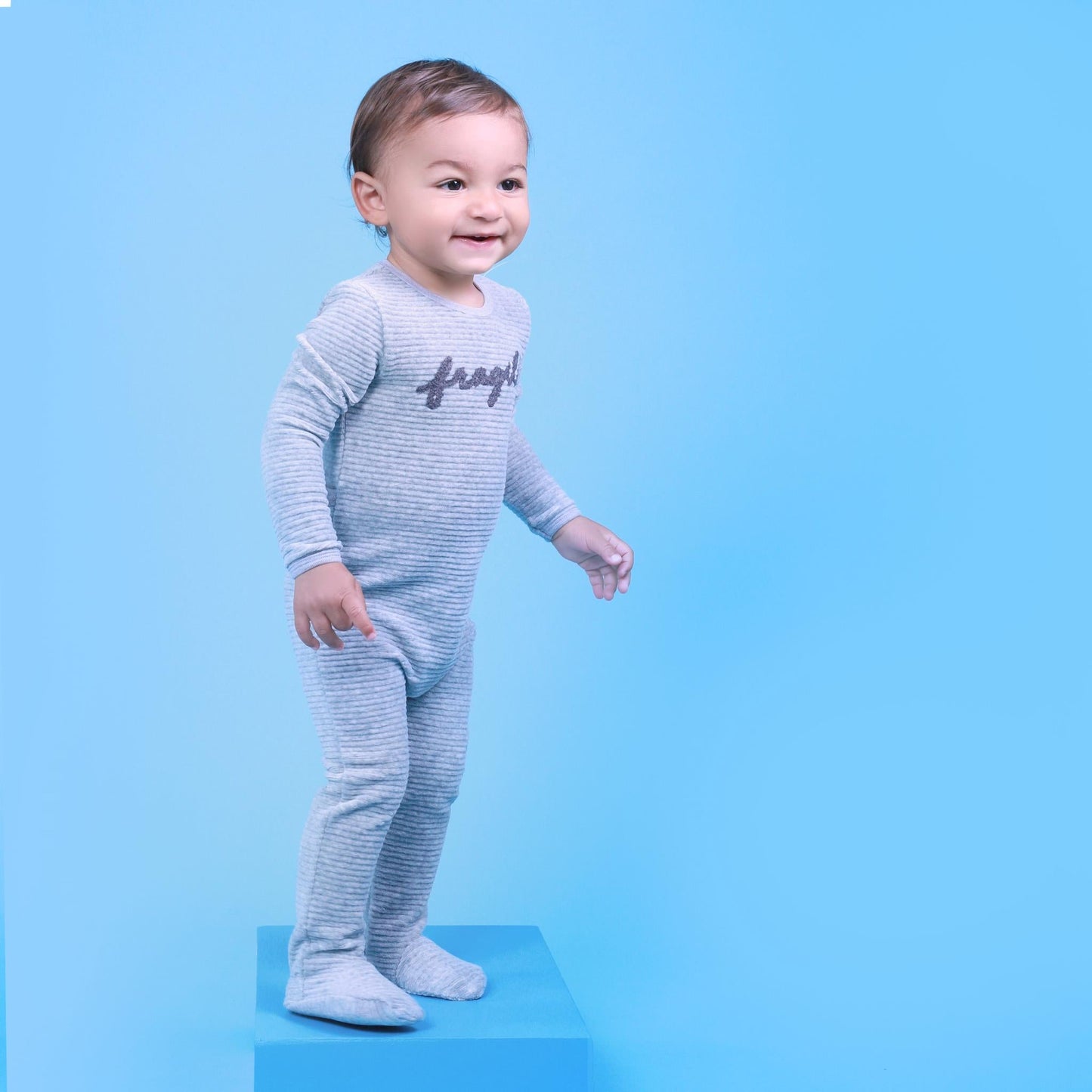 Ribbed Velour Fragile Onesie Light Grey Mix