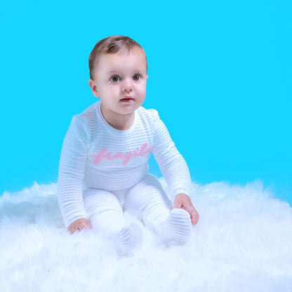 Ribbed Velour Fragile Onesie Off White