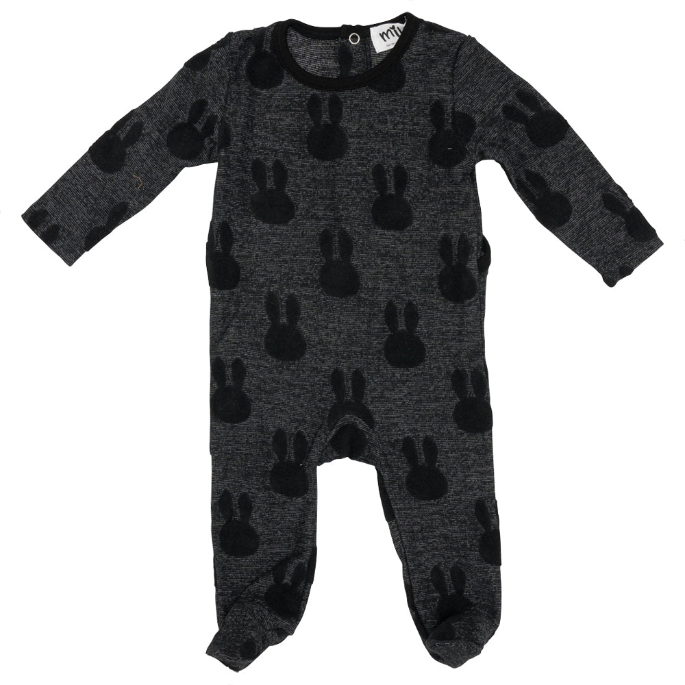Embossed Bunny Onesie Black