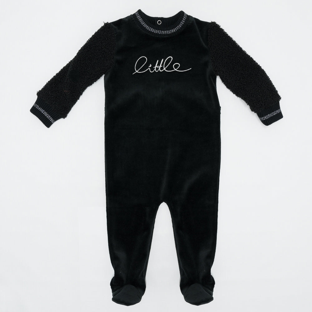 Velour And Sherpa Onesie Black Black
