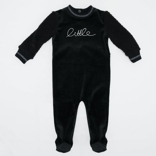 Velour And Sherpa Onesie Black Black