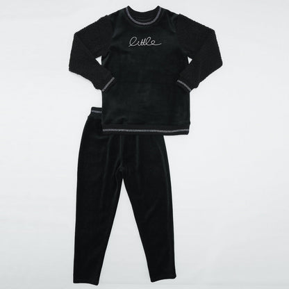 Velour And Sherpa 2pc Set Black Black