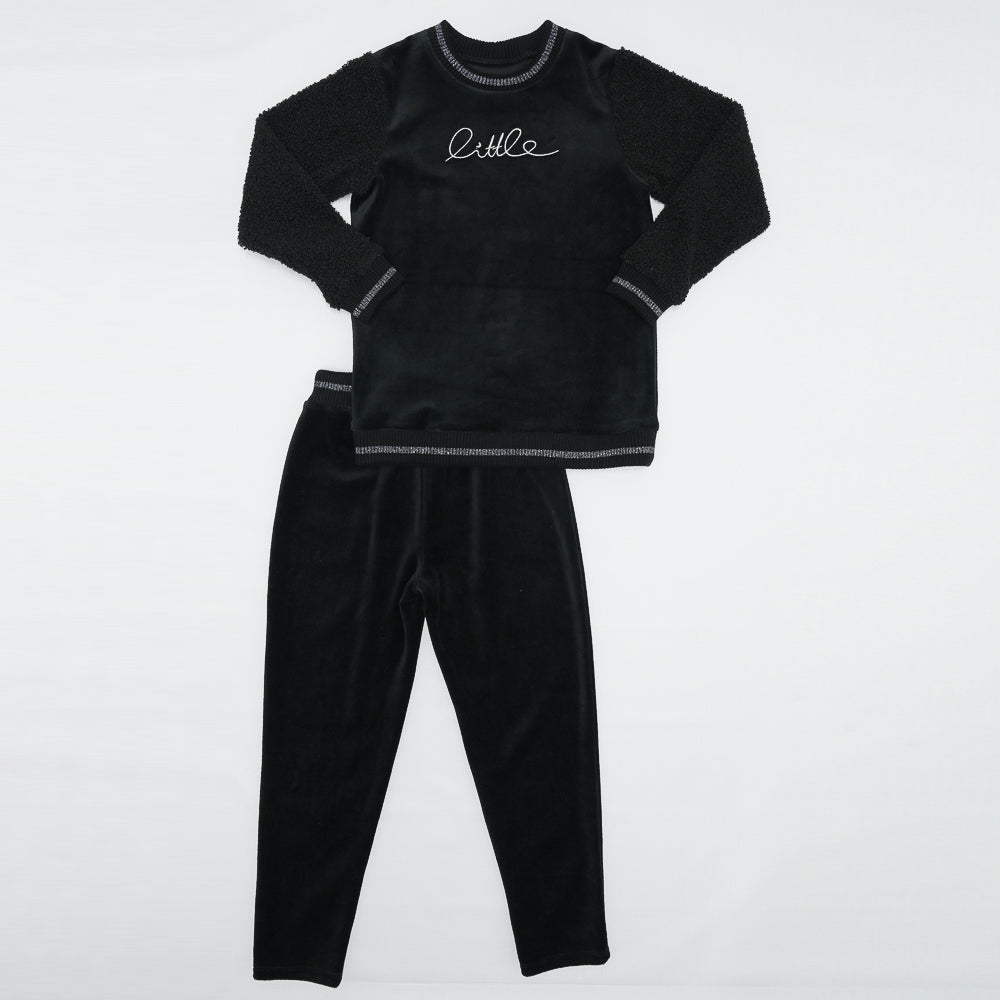 Velour And Sherpa 2pc Set Black Black