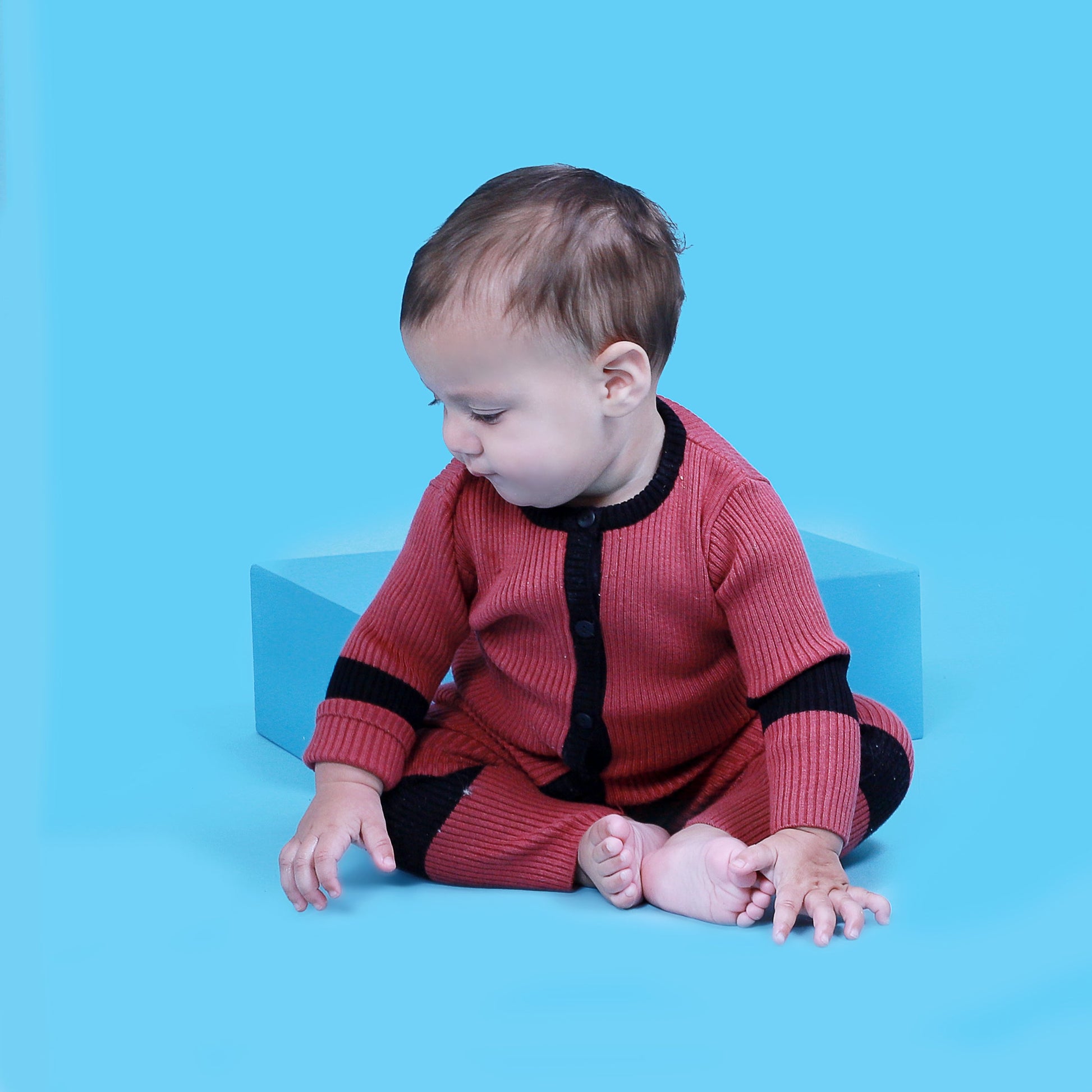 2 Tone Rib Knit Set Black