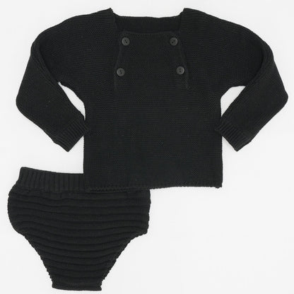 Contrast Knit 2pc Black
