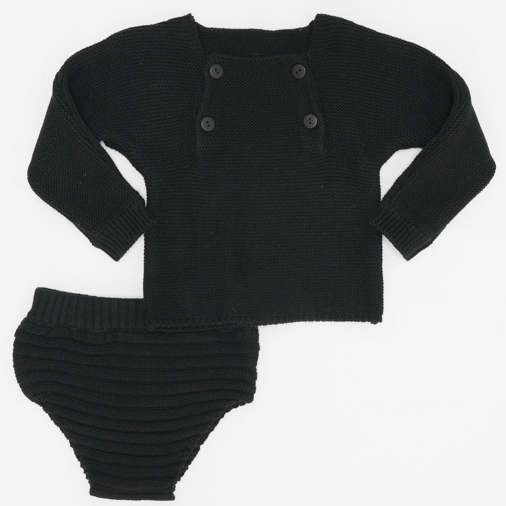 Contrast Knit 2pc Black