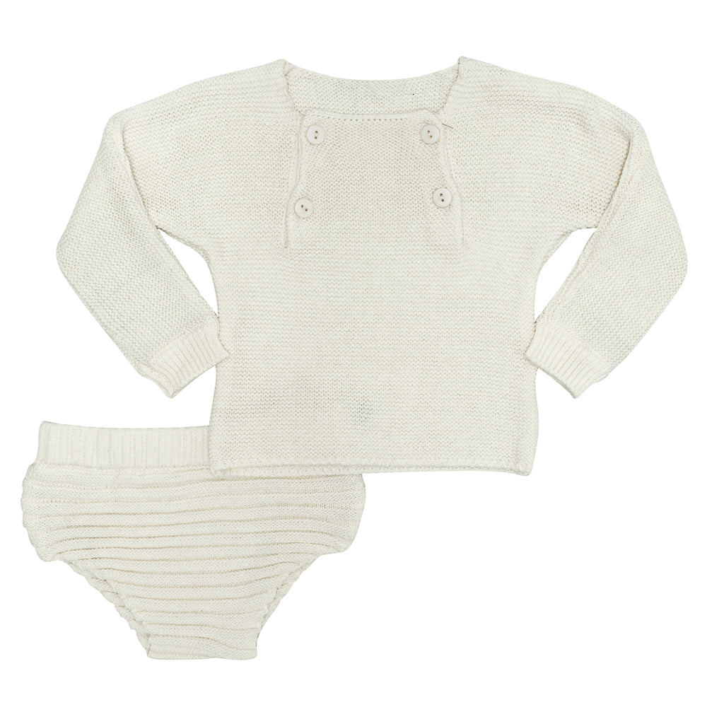 Contrast Knit 2pc Cream