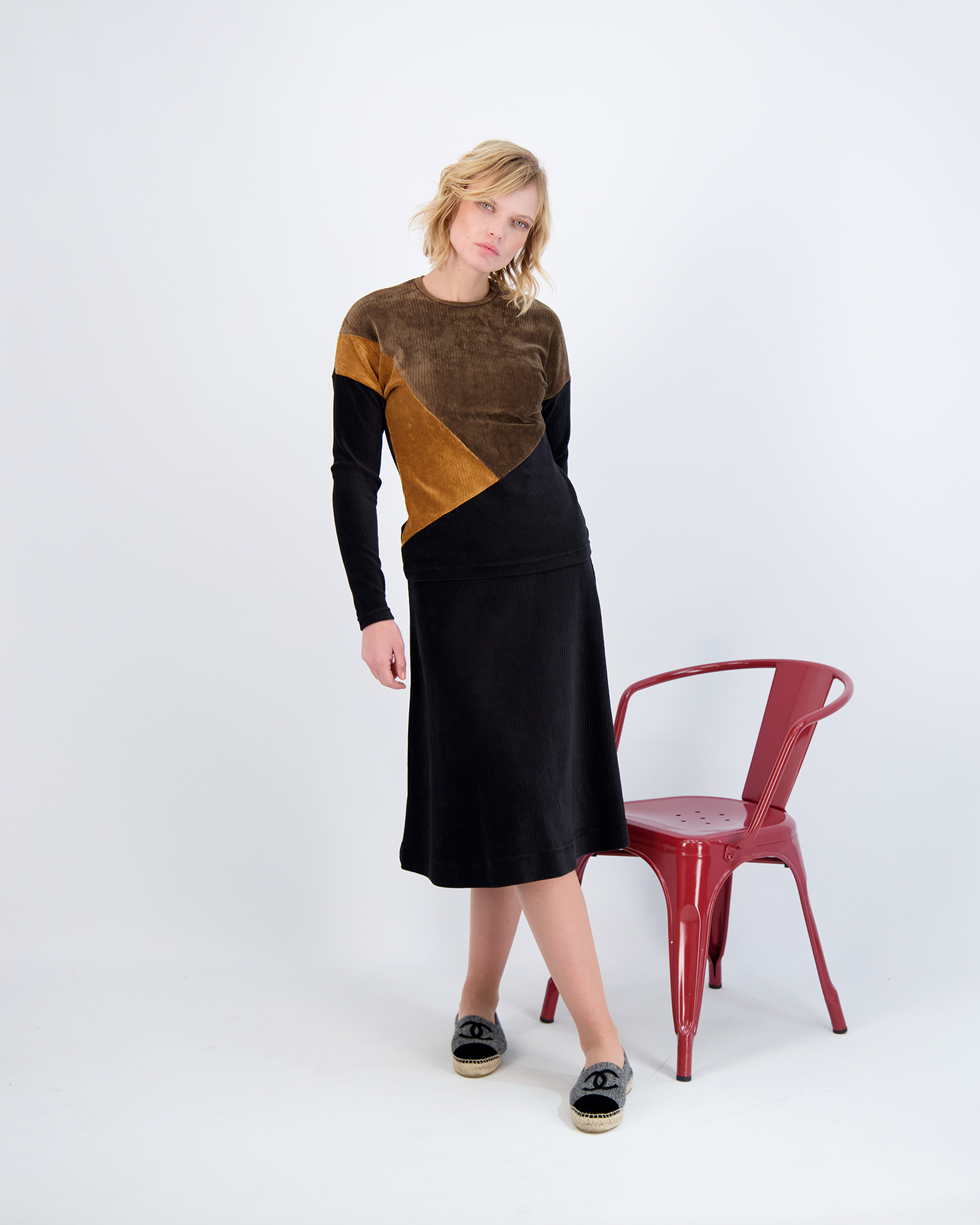 Ribbed Velour Tiered Short Skirt