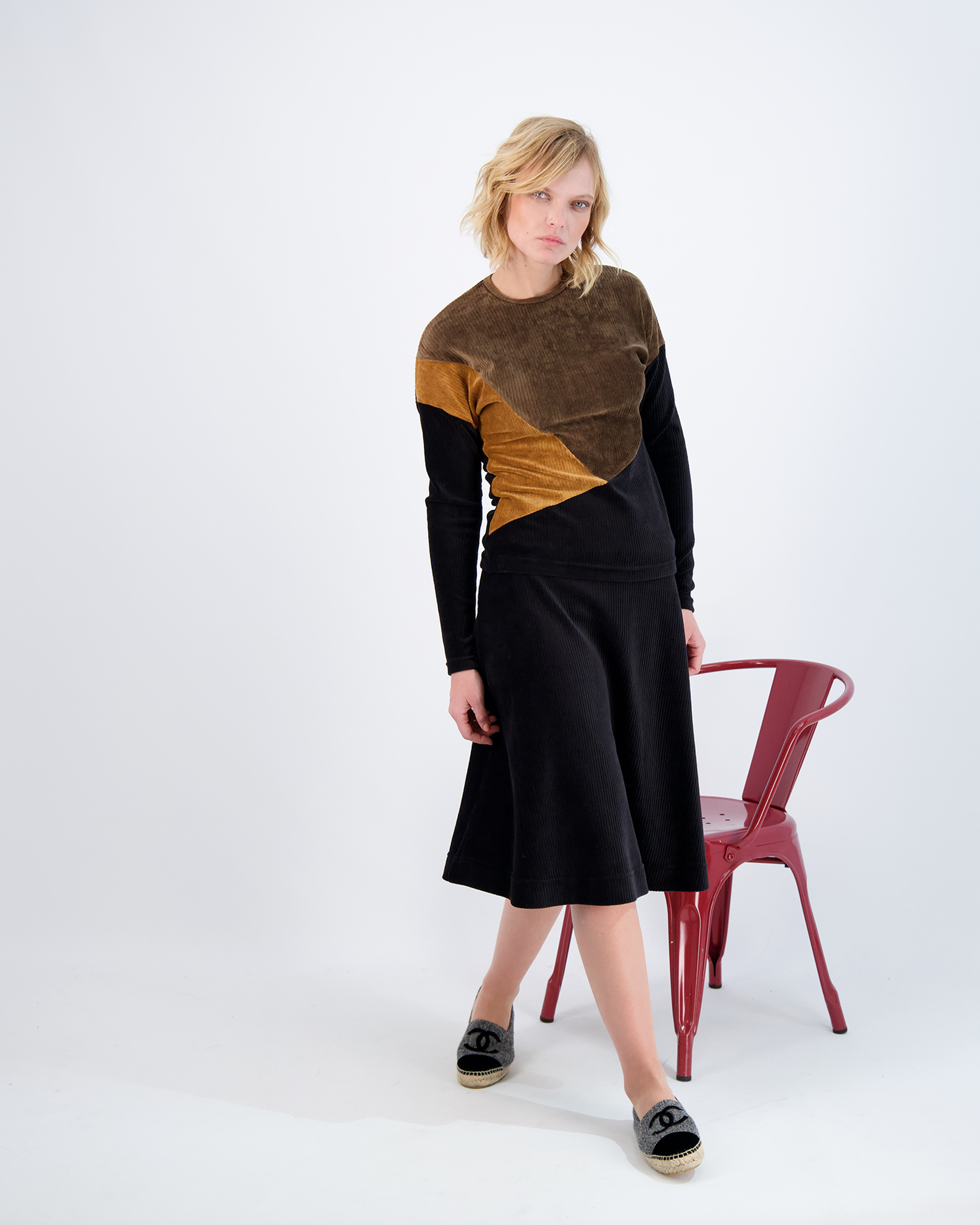 Ribbed Velour Tiered Short Skirt