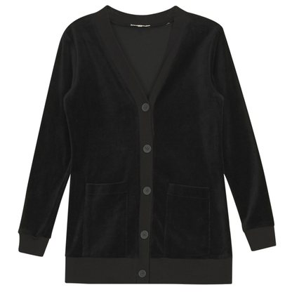 Cotton Velour Midi Length Cardigan Black
