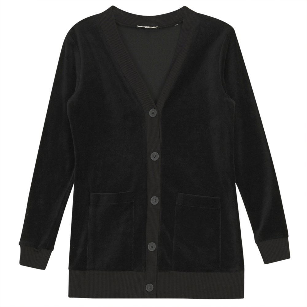 Cotton Velour Midi Length Cardigan Black