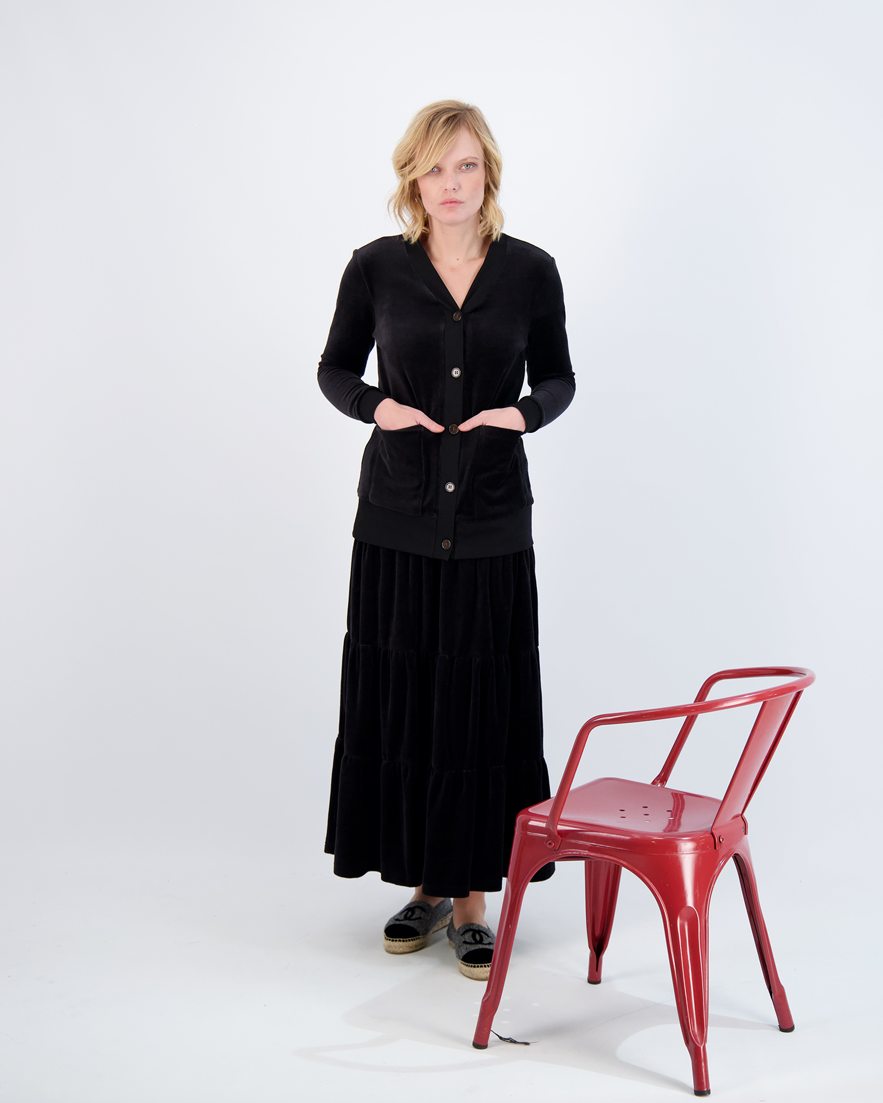 Cotton Velour Midi Length Cardigan