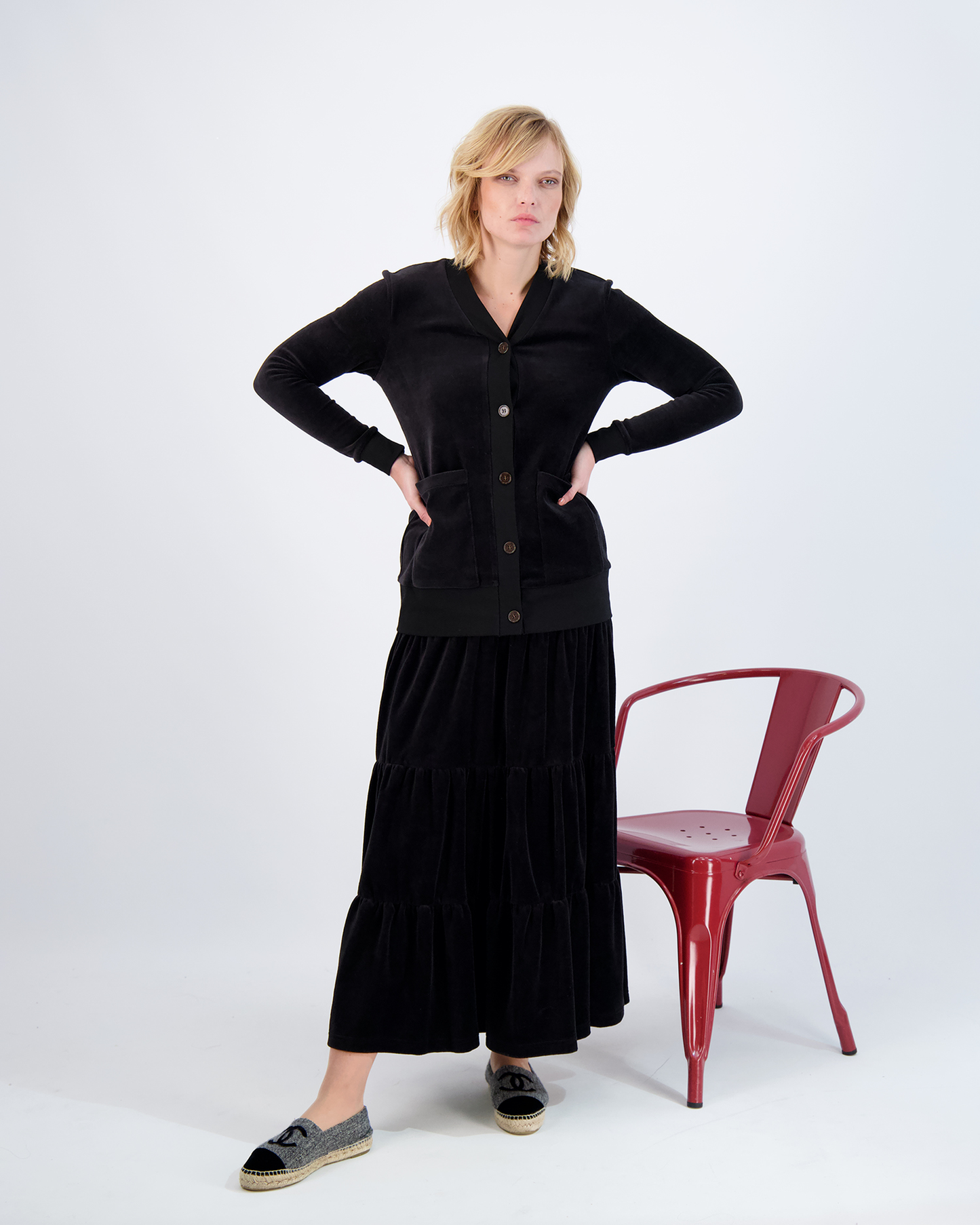 Cotton Velour Midi Length Cardigan