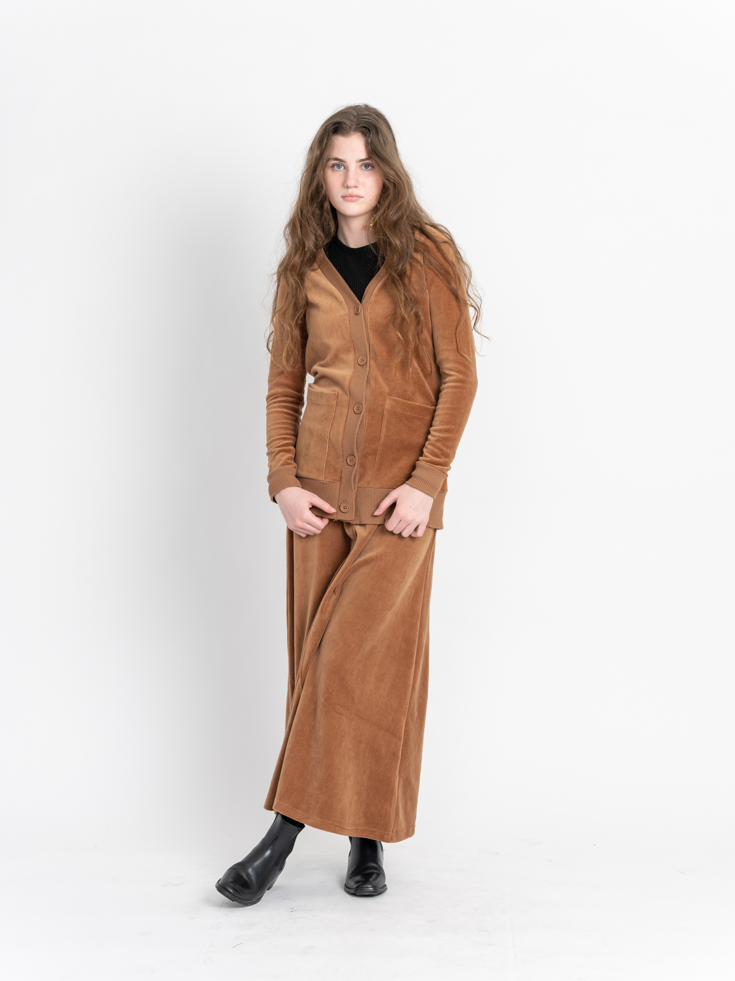 Cotton Velour Midi Length Cardigan