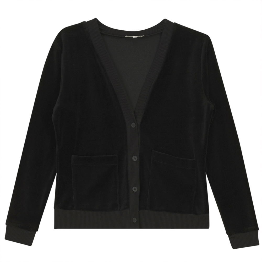 Cotton Velour Cardigan Black