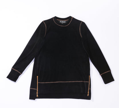 Maternity Zipper Velour Top With Contrast Stitching