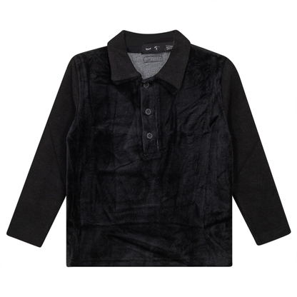 Velour And Rib Combo Polo Black