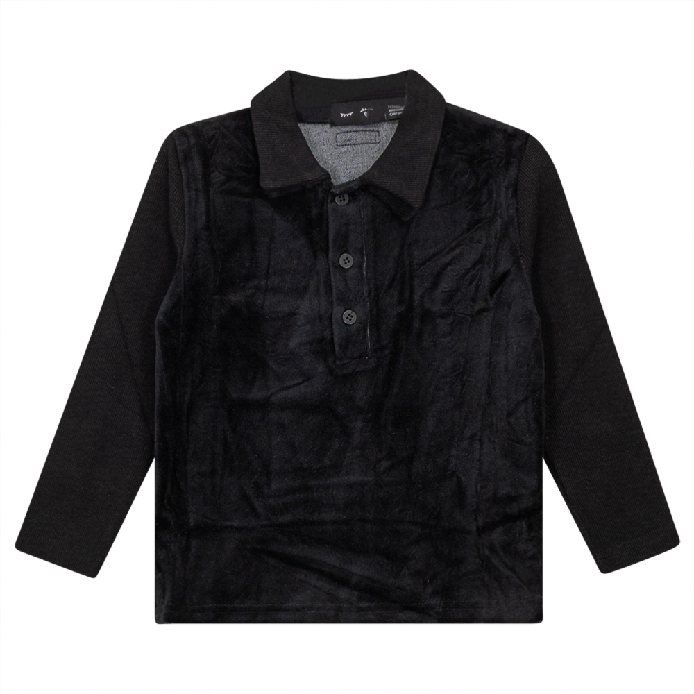 Velour And Rib Combo Polo Black