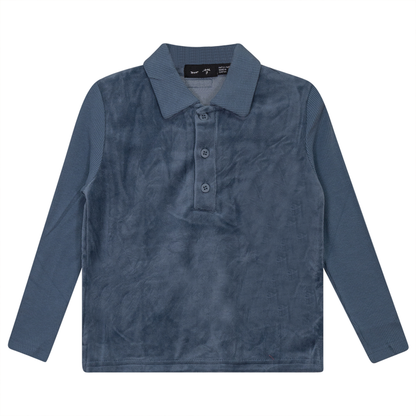 Velour And Rib Combo Polo Blue Mirage