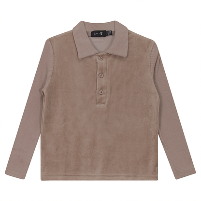 Velour And Rib Combo Polo Light Beige