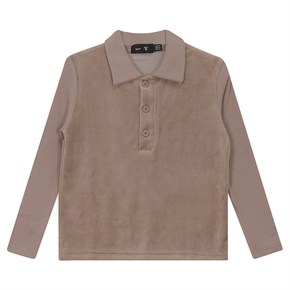 Velour And Rib Combo Polo Light Beige