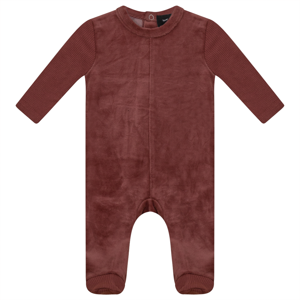 Velour And Rib Combo Onesie Apple Butter