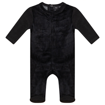 Velour And Rib Combo Onesie Black