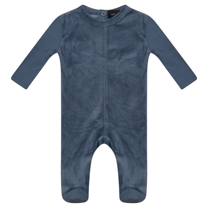 Velour And Rib Combo Onesie Blue Mirage
