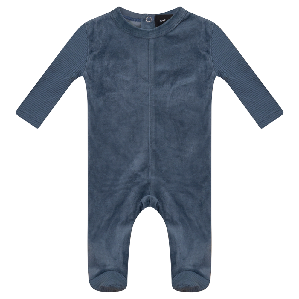 Velour And Rib Combo Onesie Blue Mirage