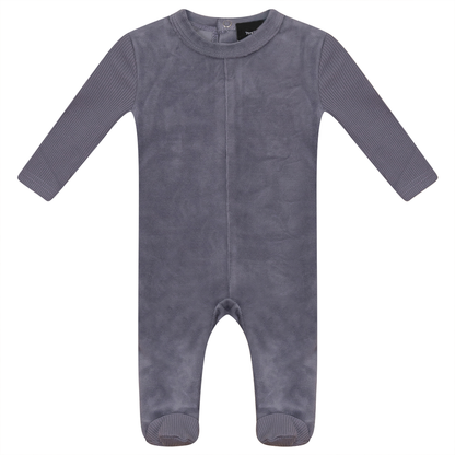 Velour And Rib Combo Onesie Grey Blue