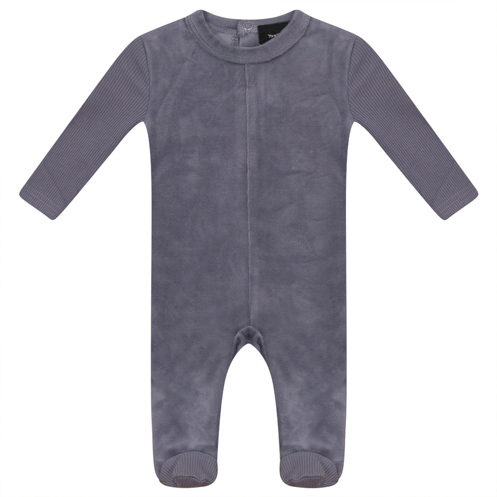 Velour And Rib Combo Onesie Grey Blue